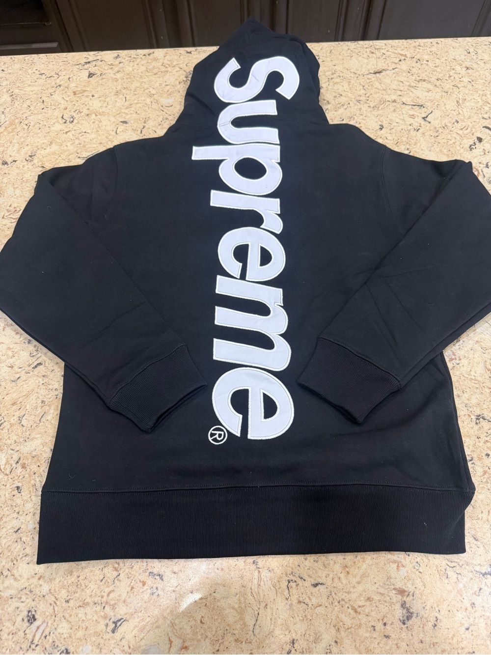 Black Supreme Satin Applique Hoodie